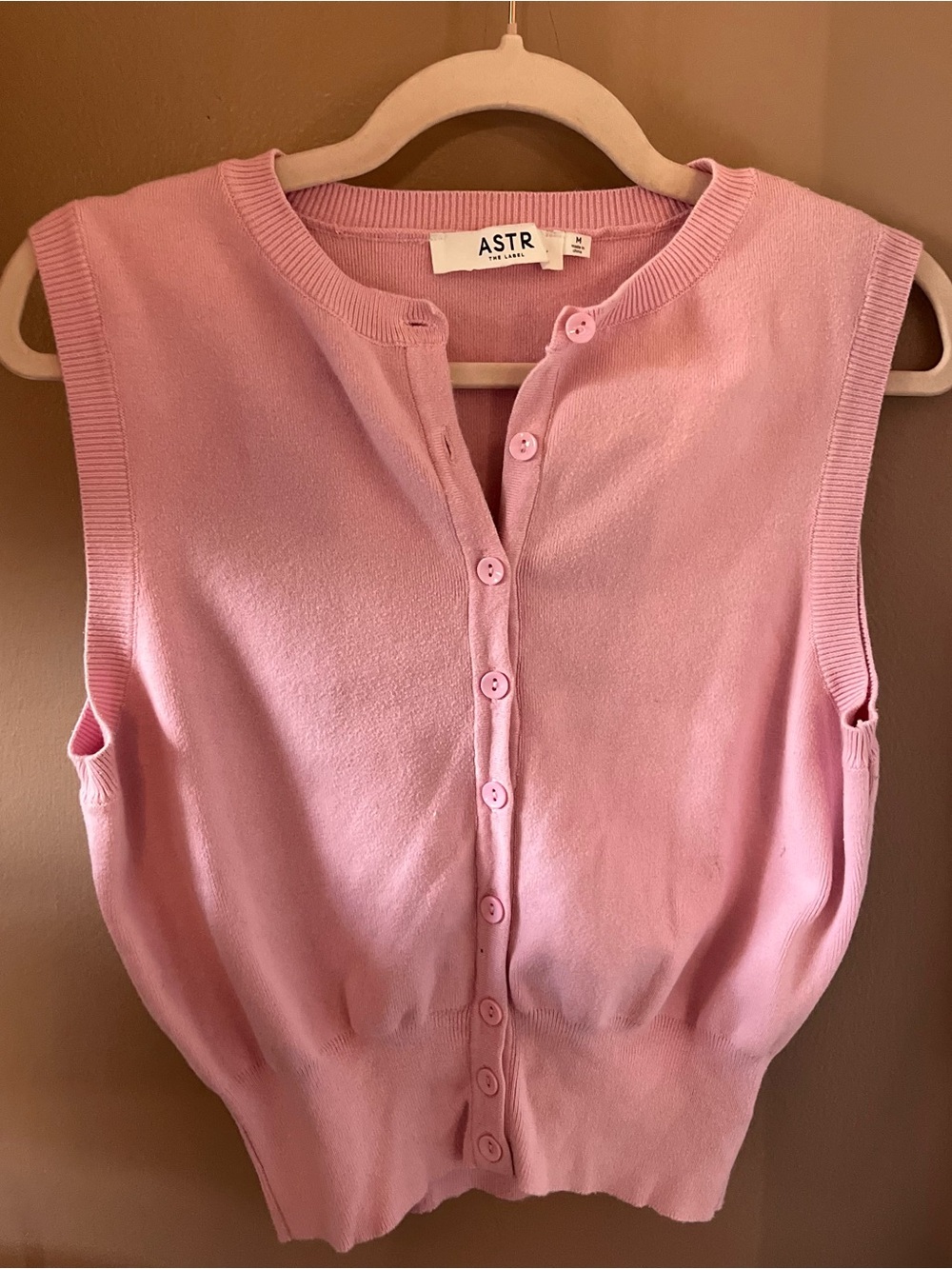 ASTR The Label 100% Cotton Pink Button-Front Knit Tank Vest Top